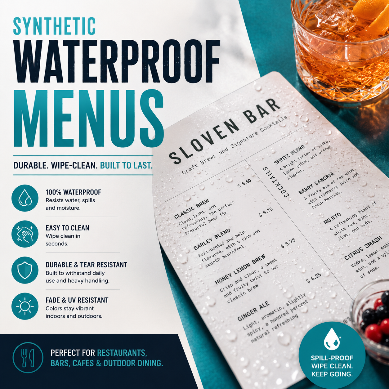 Synthentic Waterproof Menus 1 Synthentic Waterproof Menus