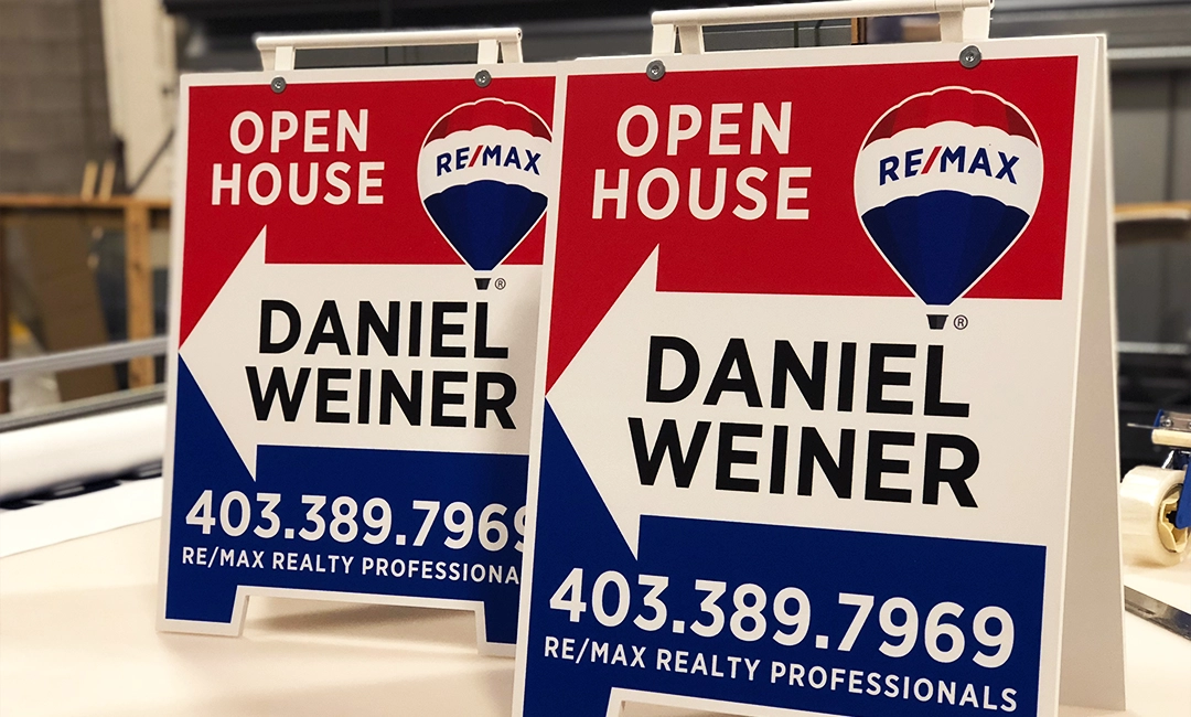 Little Rock Label Printing Remax real estate signs for open house in Calgary