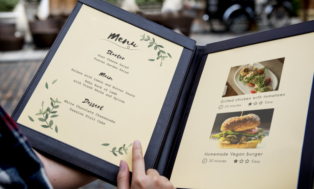 A leather-bound Italian bistro-style menu